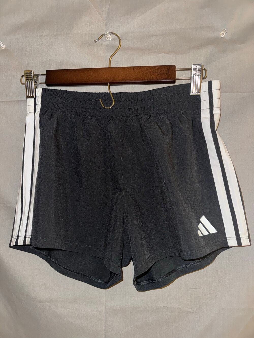 adidas Girls Athletic Shorts Black White Sport Running Training, Size L (14)